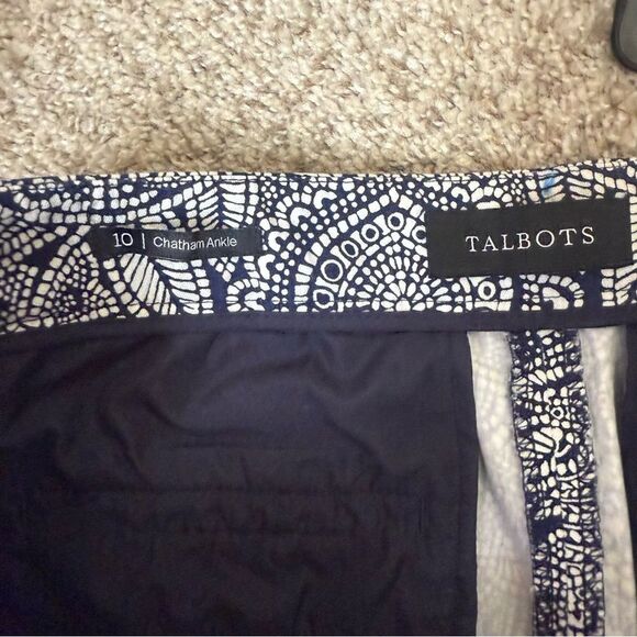 TALBOTS Chatham ankle print navy blue & white ANKLE PANTS Size 10 - Picture 4 of 4